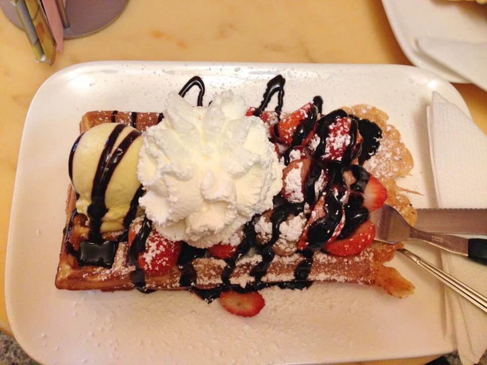 Strawberry and ice cream waffle